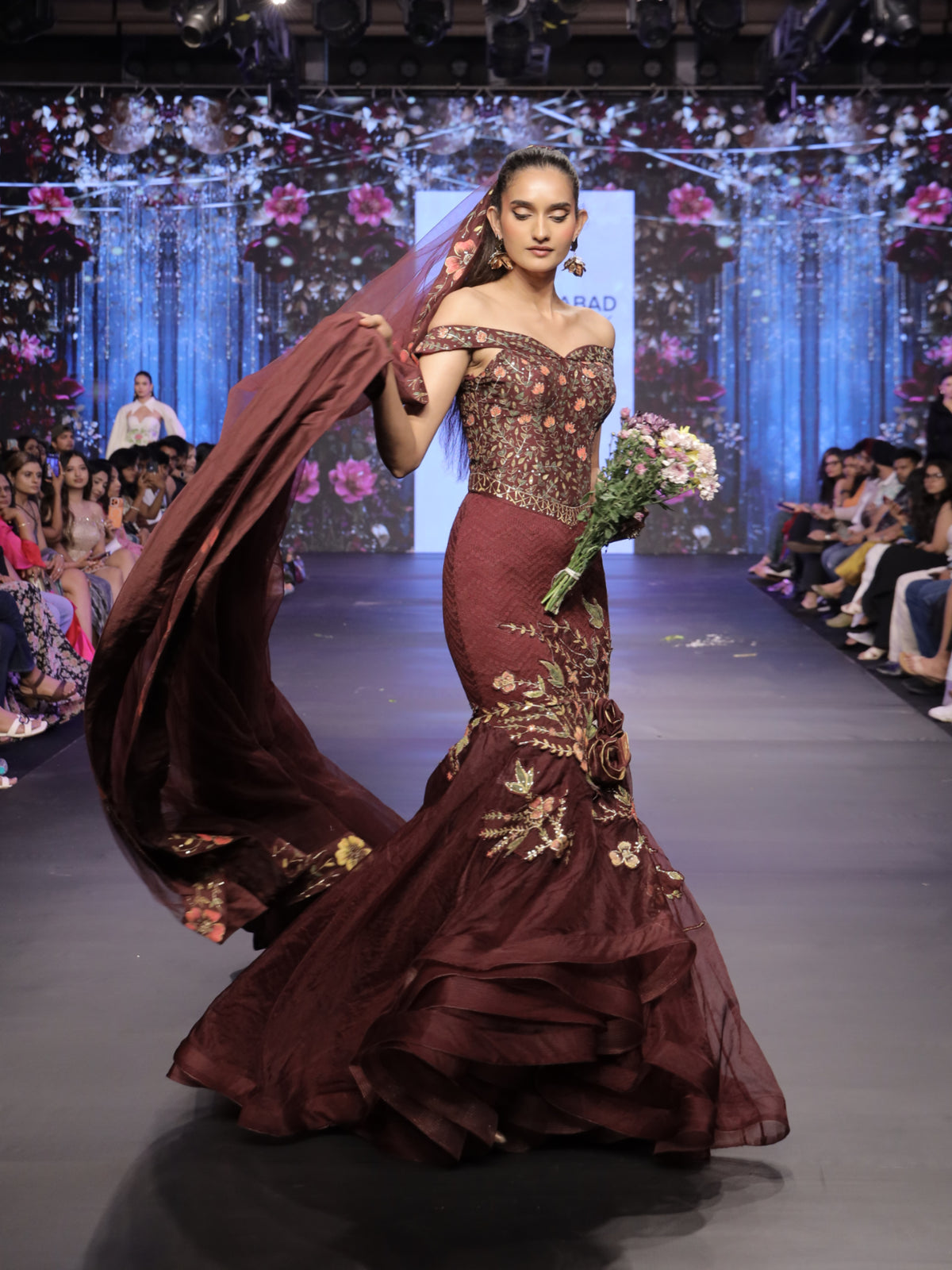 Primrose Maroon Gown with Veil