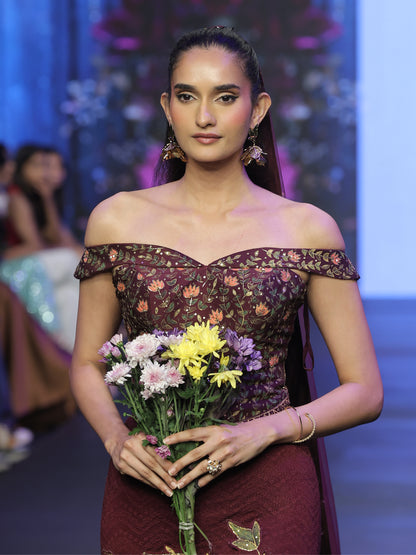Primrose Maroon Gown with Veil