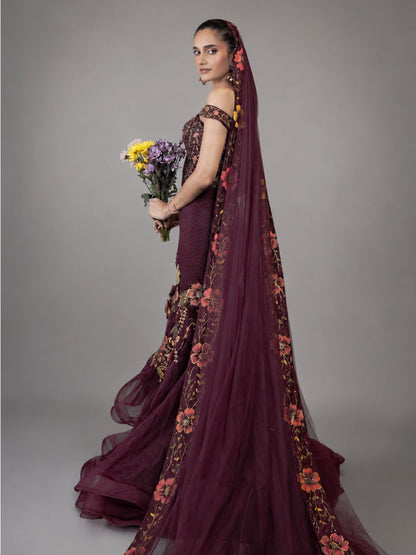 Primrose Maroon Gown with Veil