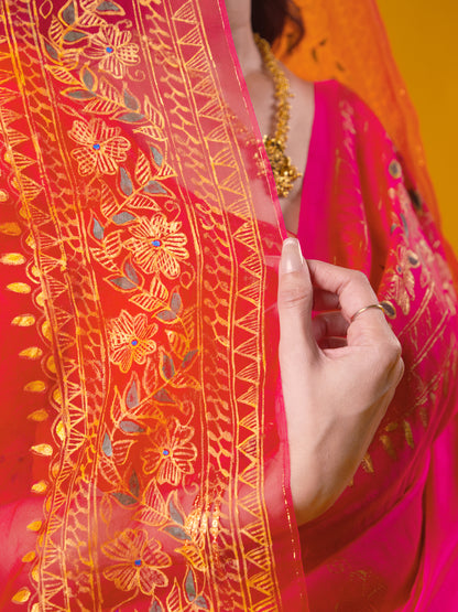 Rasleela Madhubani Saree & Dupatta