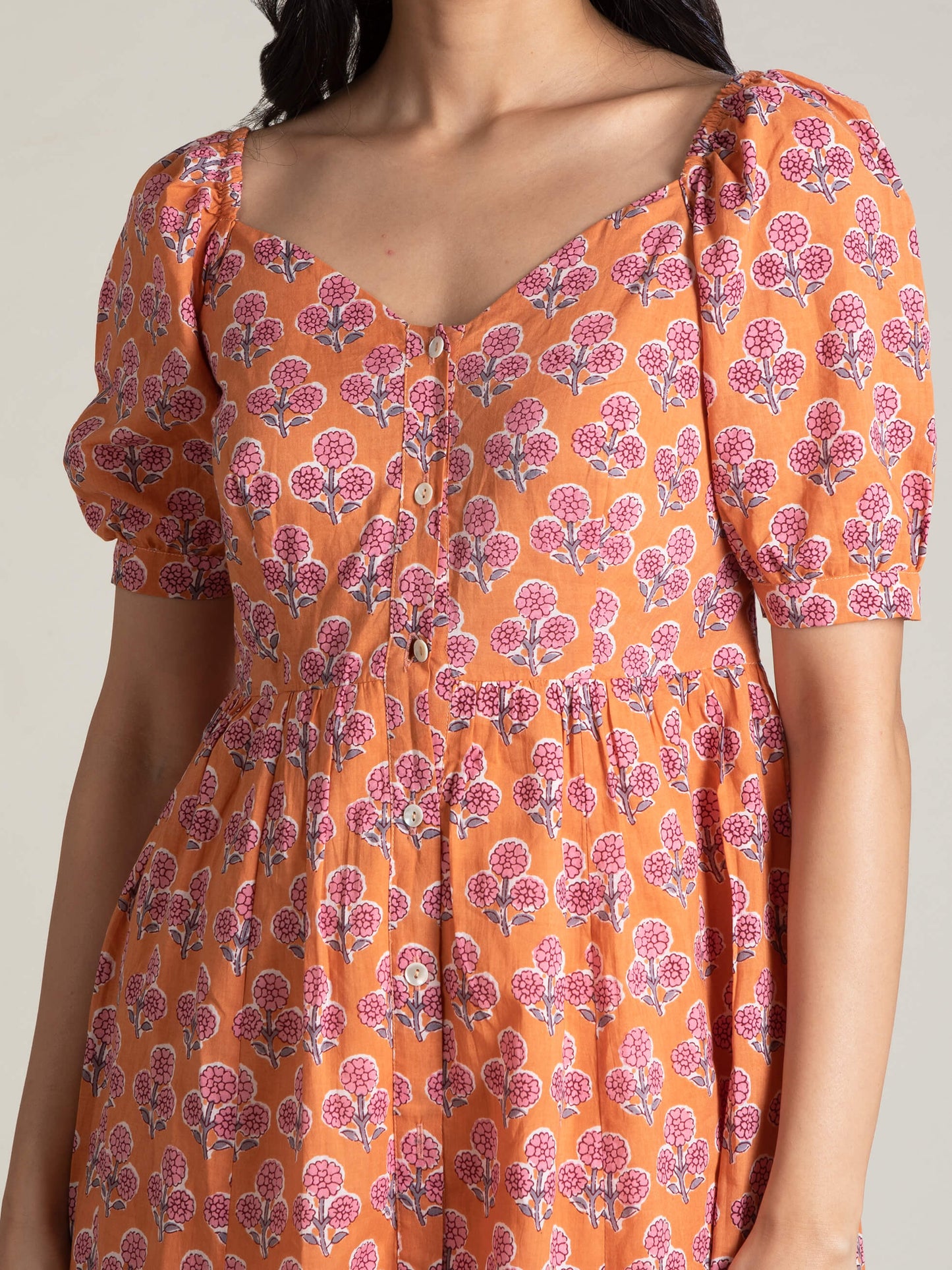 Coral Puff Sleeve Spring Dress