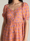 Coral Puff Sleeve Spring Dress