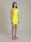 Lime One Shoulder Net Sleeve Dress
