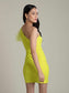 Lime One Shoulder Net Sleeve Dress