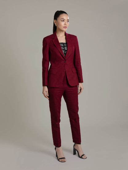 Solid Maroon Blazer Set