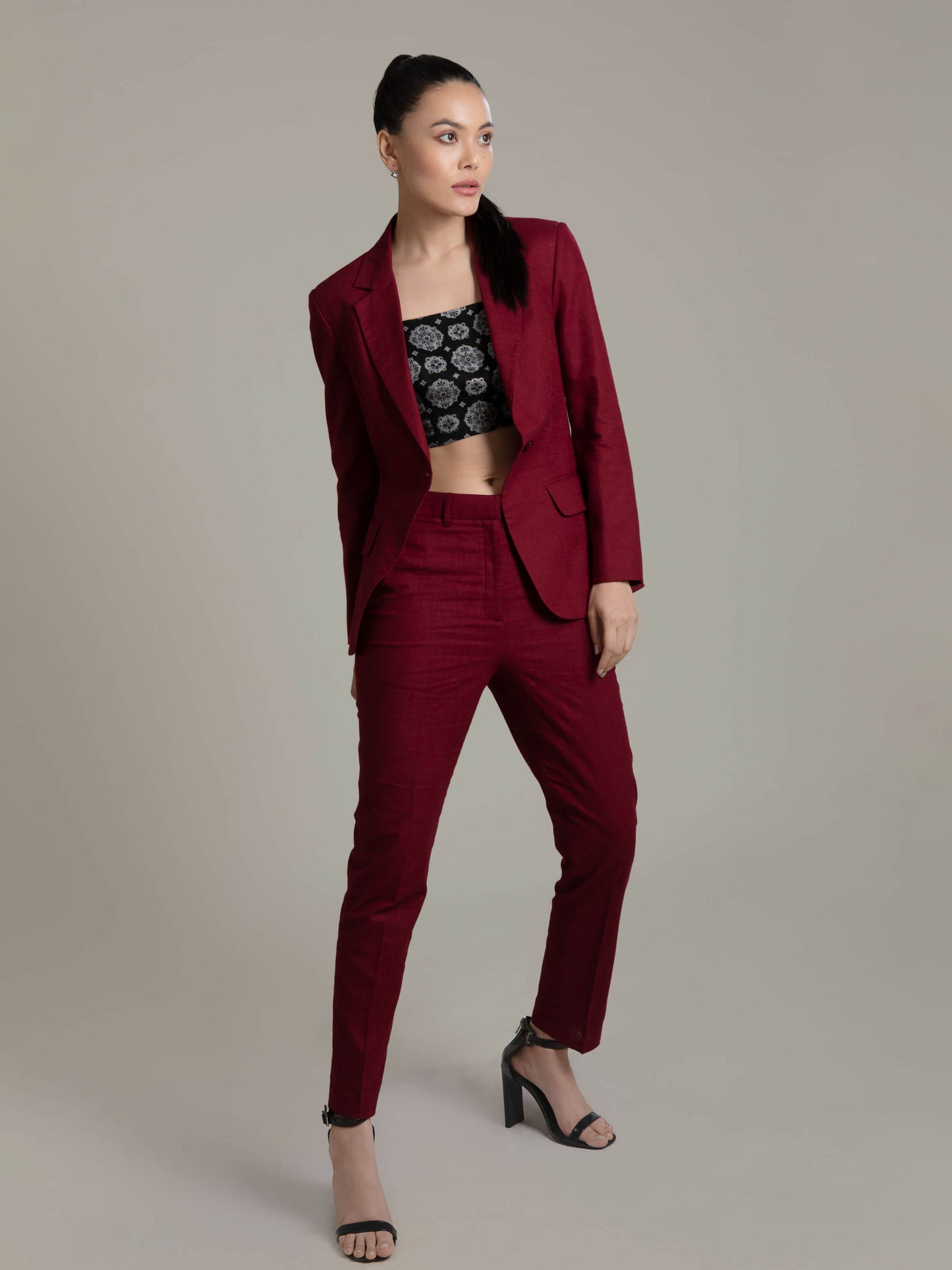 Solid Maroon Blazer Set