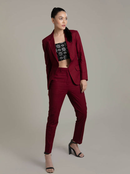 Solid Maroon Blazer Set