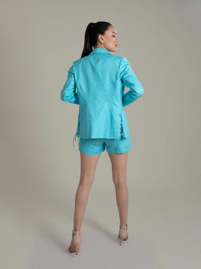 Aqua Blue Corset Style Blazer Set