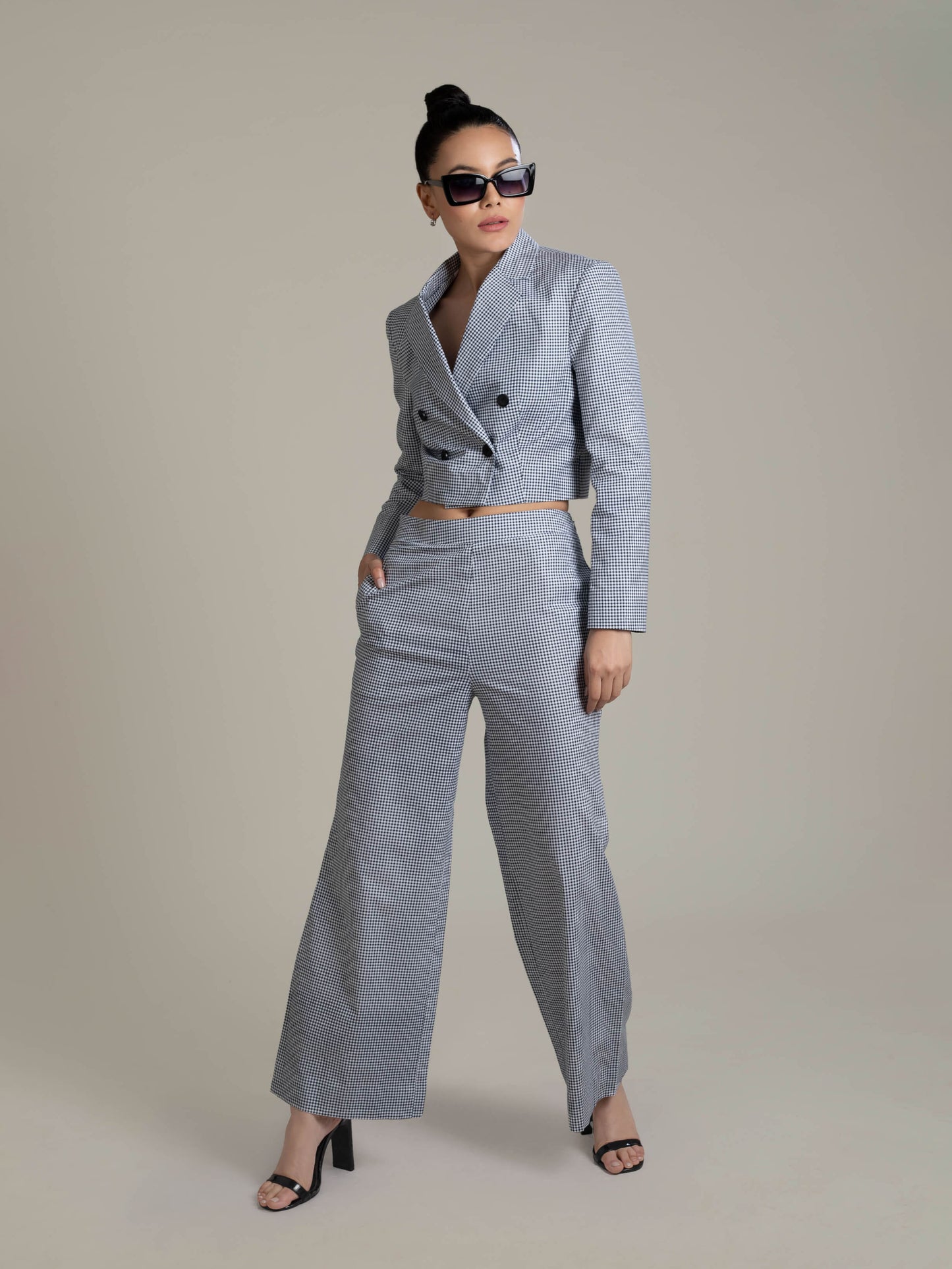 Gingham Pattern Blazer Set