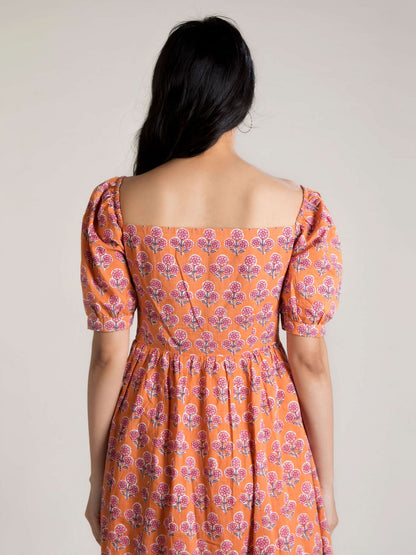 Coral Puff Sleeve Spring Dress
