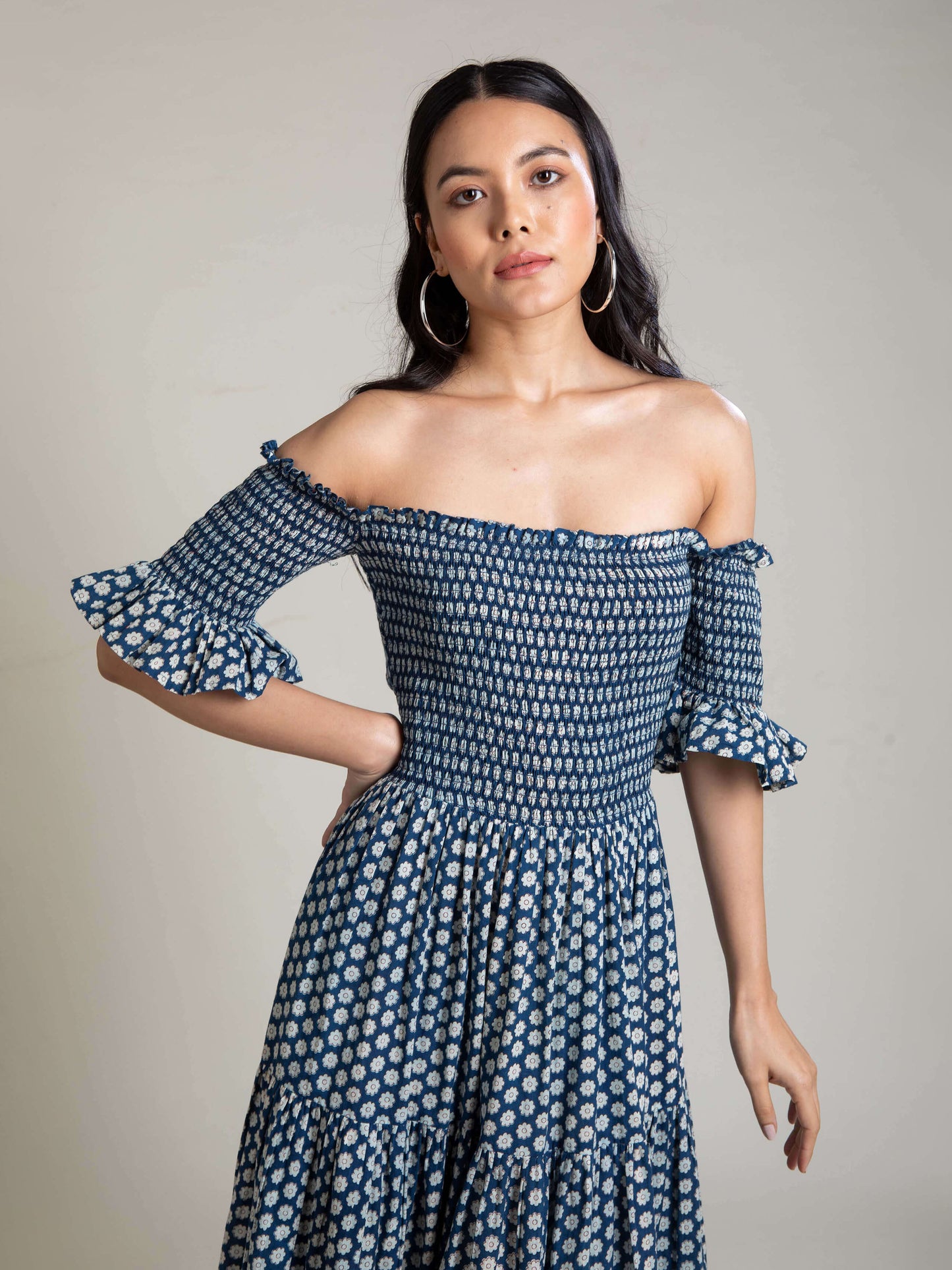 Daisy Smocked Style Off Shoulder Dress