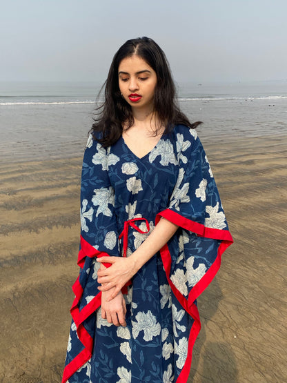 Misa Blue Floral Kaftan Dress