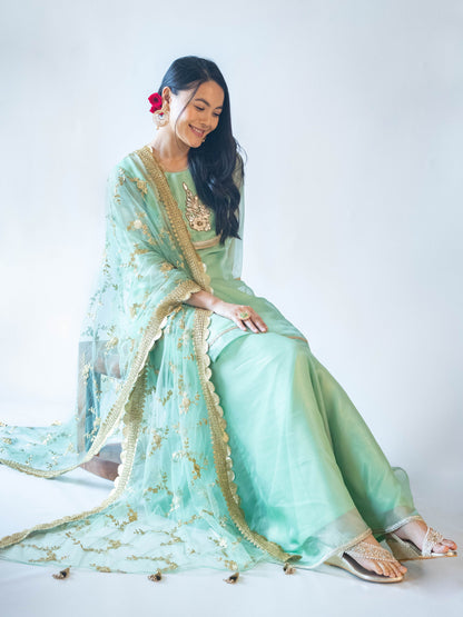 Amira Green & Gold Sharara Set