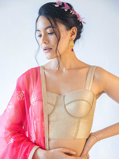 Apsara Corset Blouse Pink Lehenga Set
