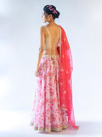 Apsara Corset Blouse Pink Lehenga Set